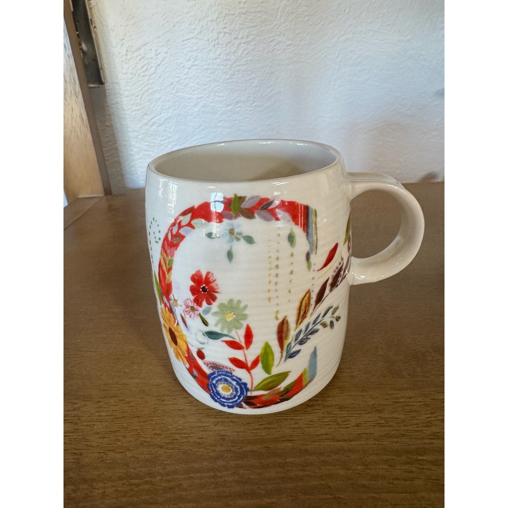 Anthropologie‎ Starla M. Halfmann Ceramic Mug Floral Monogram